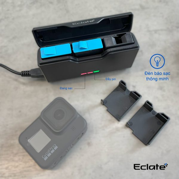 Dock sạc 3 pin Eclaté dành cho Gopro tích hợp 5/6/7/8/9/10/11/12 có khay đựng thẻ nhớ